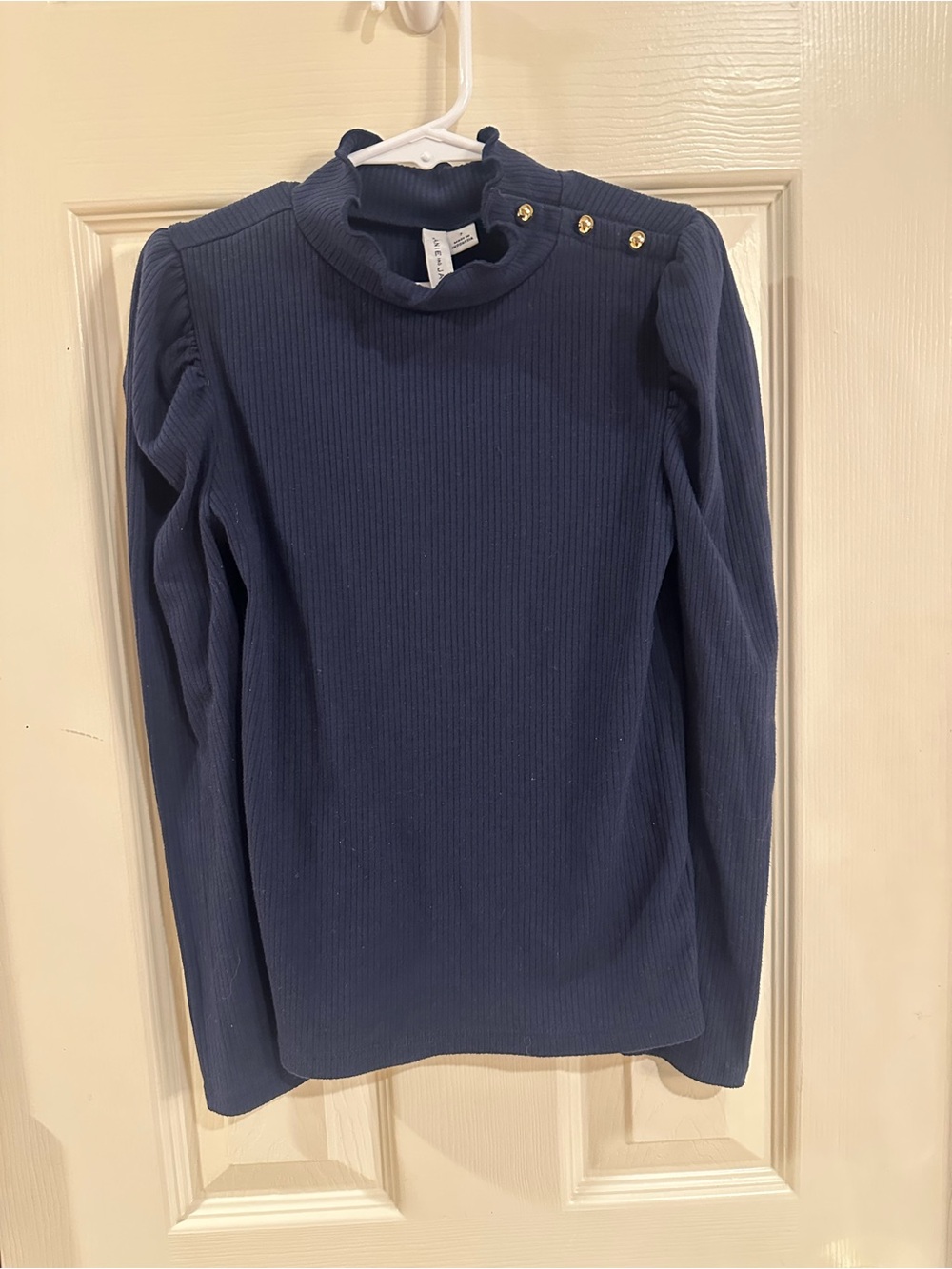 Janie and Jack Navy Ribbed Long Sleeve Top with Gold Shoulder Buttons